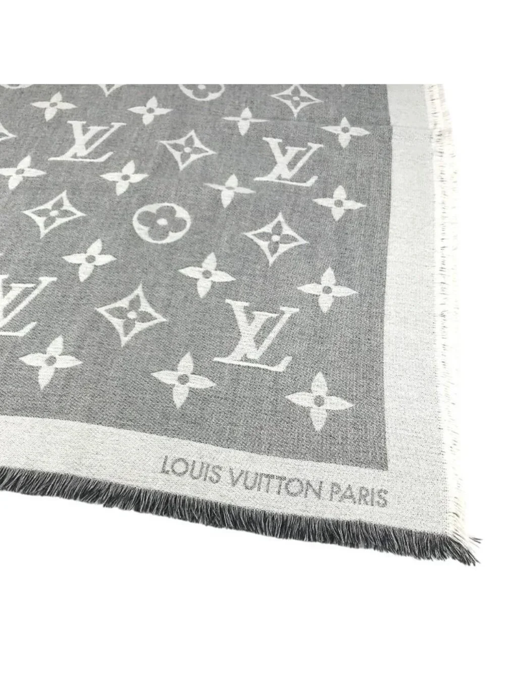 Louis Vuitton Shawl Logo Cashmere Gray Scarf
